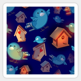 Soulful Blue Canaries and Glowing Birdhouses Hearts Bluebirds Sticker